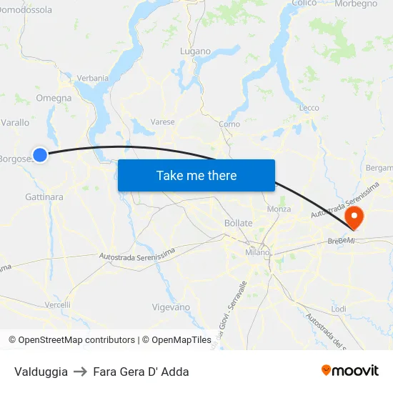 Valduggia to Fara Gera D' Adda map