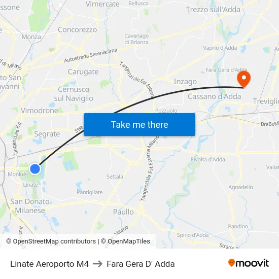 Linate Airport M4 to Fara Gera D' Adda map