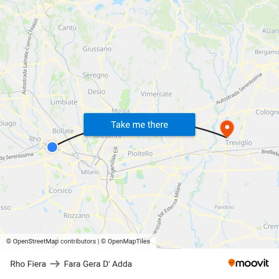 Rho Fiera to Fara Gera D' Adda map