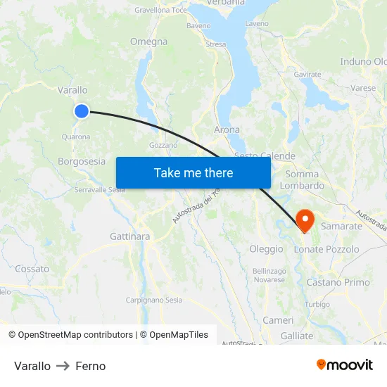 Varallo to Ferno map