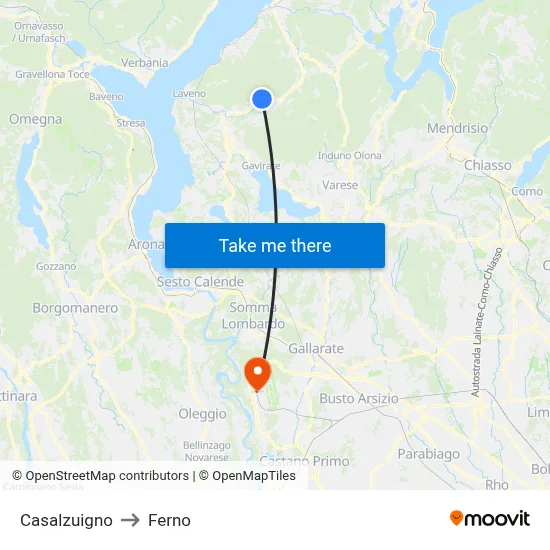 Casalzuigno to Ferno map