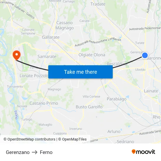 Gerenzano to Ferno map