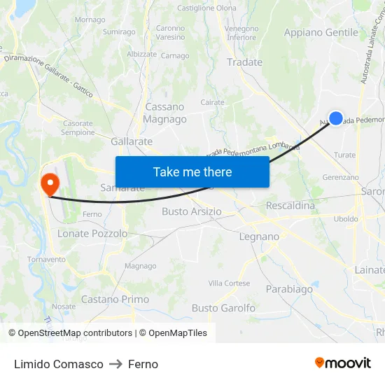 Limido Comasco to Ferno map
