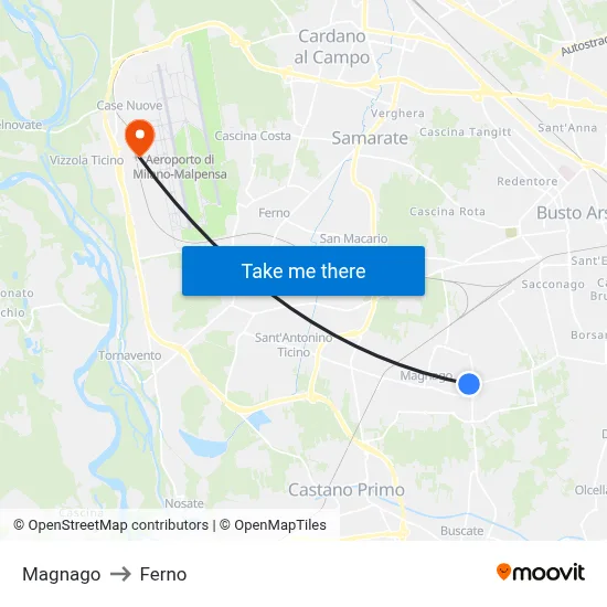 Magnago to Ferno map