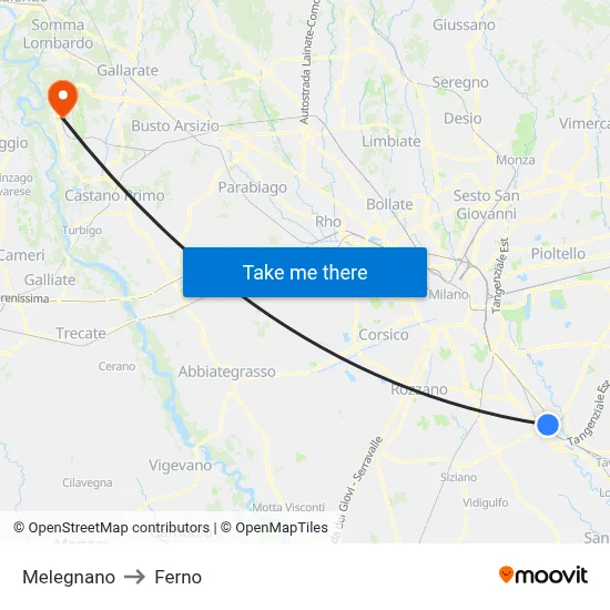 Melegnano to Ferno map