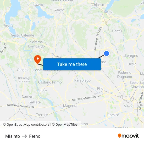 Misinto to Ferno map