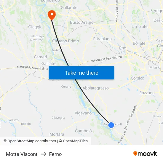 Motta Visconti to Ferno map