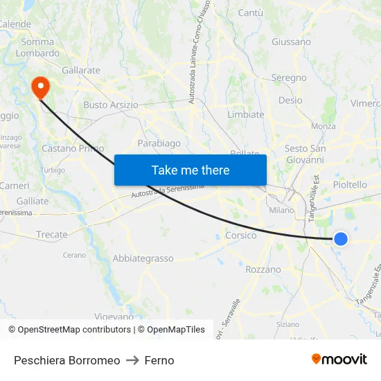 Peschiera Borromeo to Ferno map