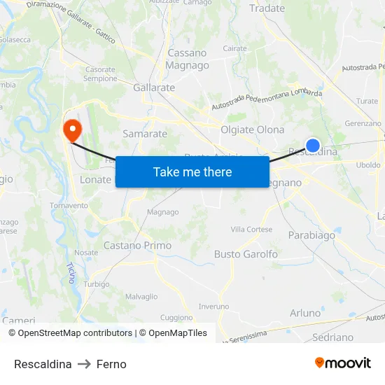 Rescaldina to Ferno map