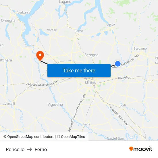 Roncello to Ferno map