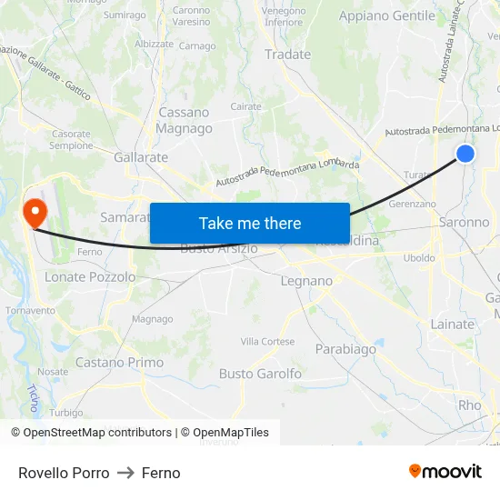 Rovello Porro to Ferno map