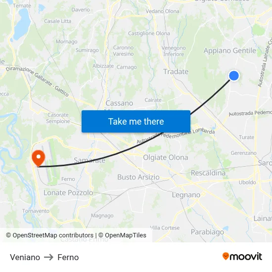 Veniano to Ferno map