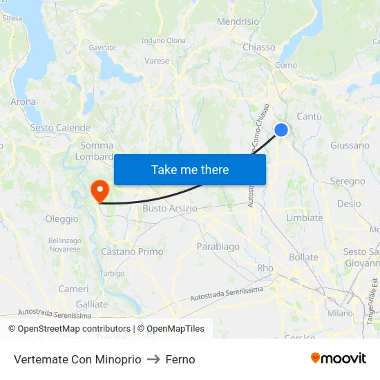 Vertemate Con Minoprio to Ferno map