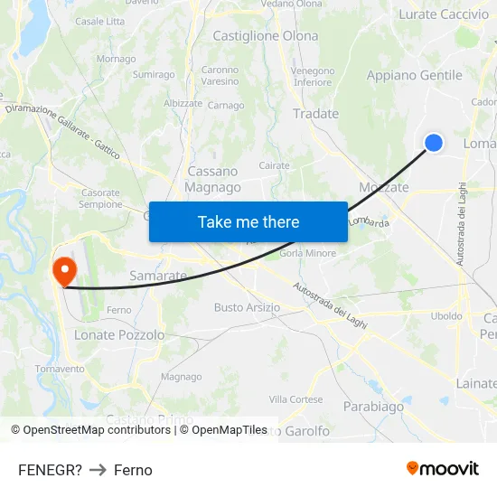 Fenegro to Ferno map