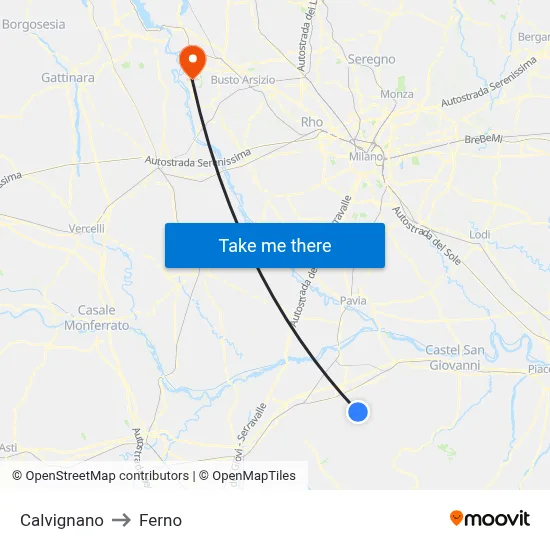 Calvignano to Ferno map