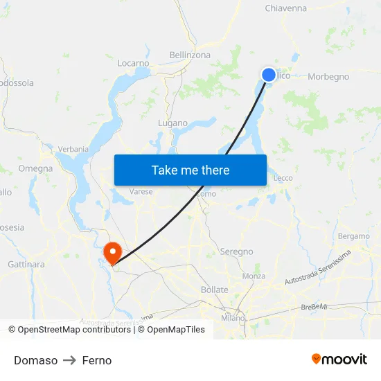 Domaso to Ferno map