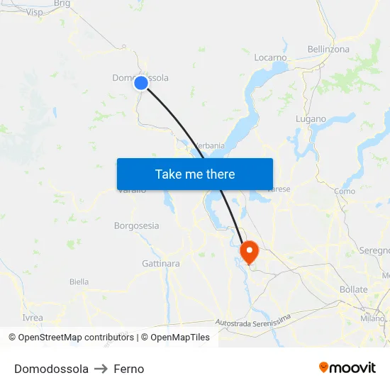 Domodossola to Ferno map