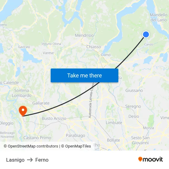 Lasnigo to Ferno map