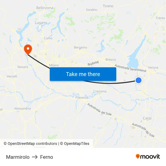 Marmirolo to Ferno map