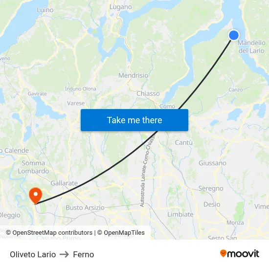 Oliveto Lario to Ferno map