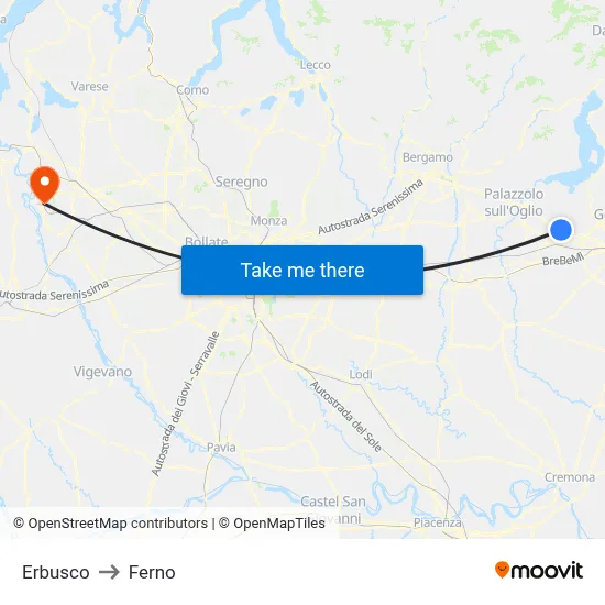 Erbusco to Ferno map