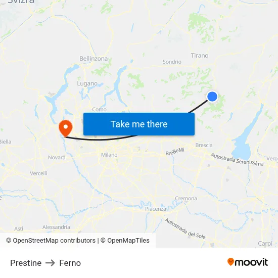Prestine to Ferno map