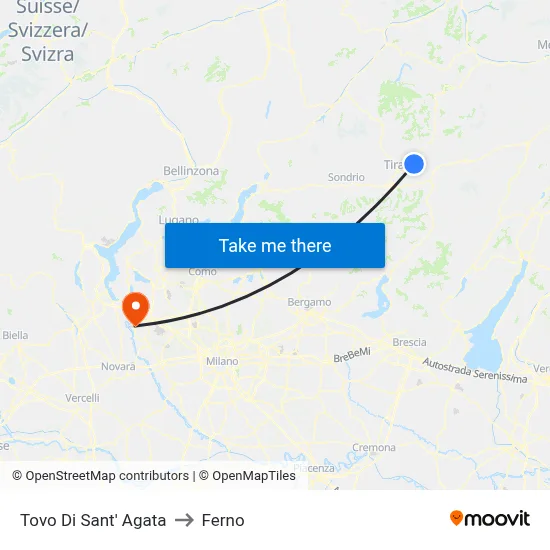 Tovo di Sant'Agata to Ferno map
