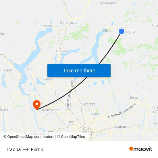Traona to Ferno map