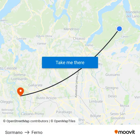 Sormano to Ferno map