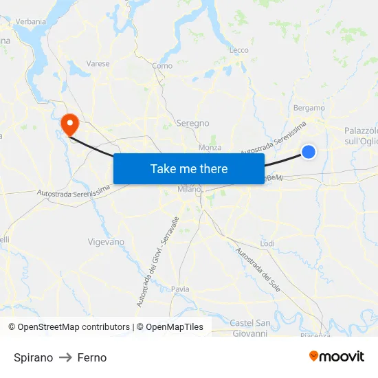 Spirano to Ferno map