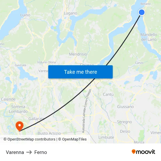 Varenna to Ferno map
