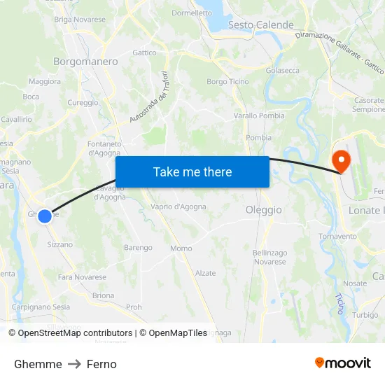 Ghemme to Ferno map