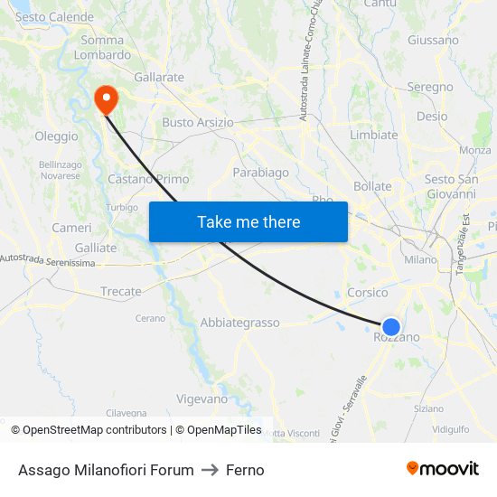 Assago Milanofiori Forum to Ferno map