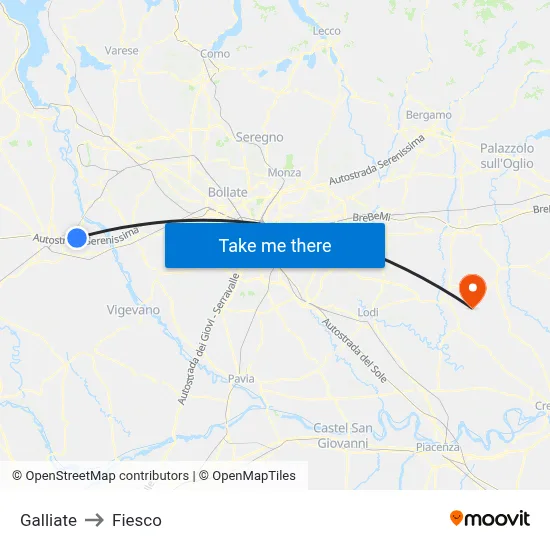 Galliate to Fiesco map