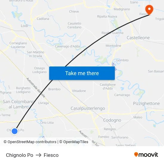 Chignolo Po to Fiesco map