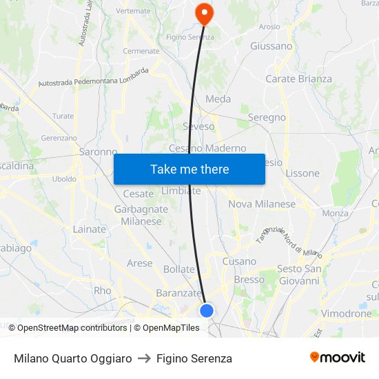 Milano Quarto Oggiaro to Figino Serenza map