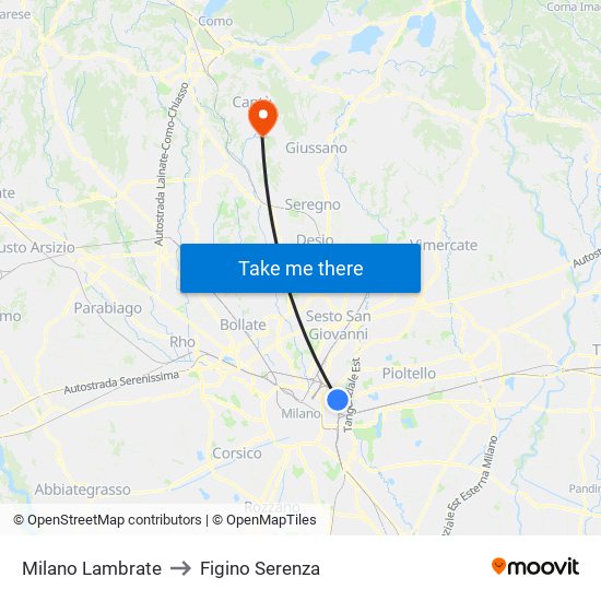 Milano Lambrate to Figino Serenza map