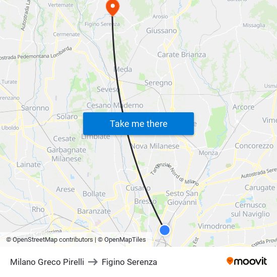 Milano Greco Pirelli to Figino Serenza map