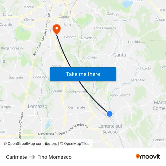 Carimate to Fino Mornasco map