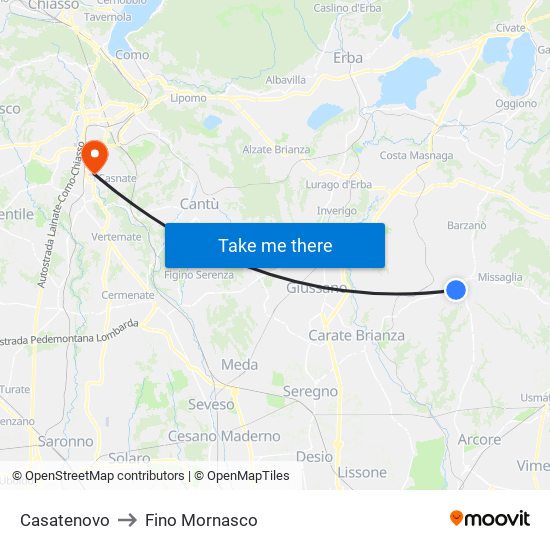 Casatenovo to Fino Mornasco map