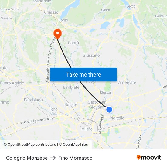 Cologno Monzese to Fino Mornasco map