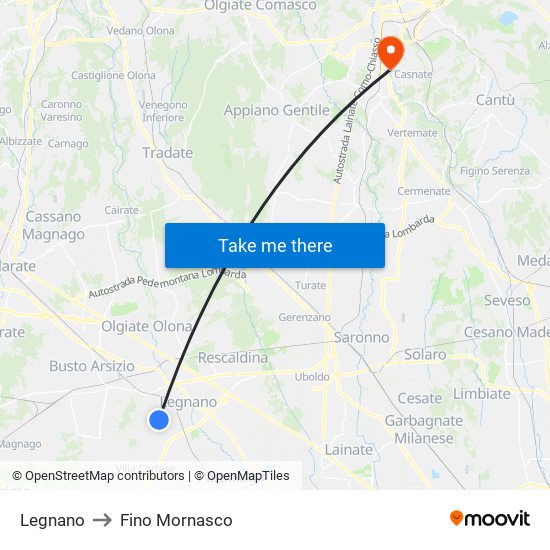 Legnano to Fino Mornasco map
