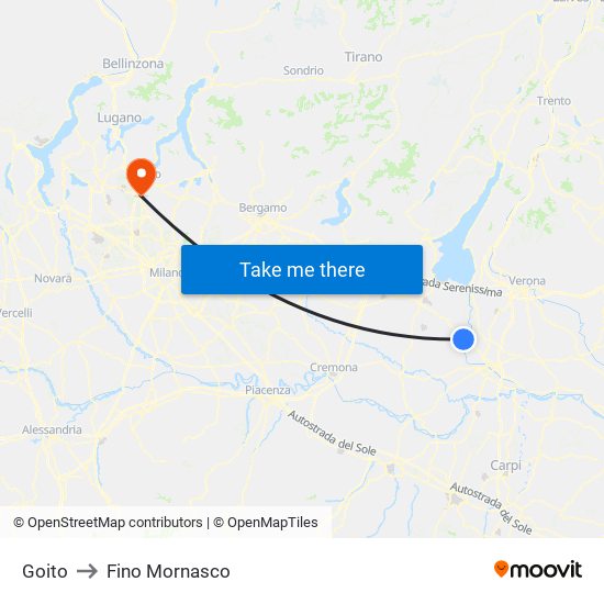 Goito to Fino Mornasco map