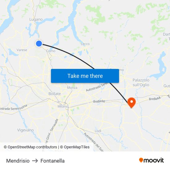 Mendrisio to Fontanella map