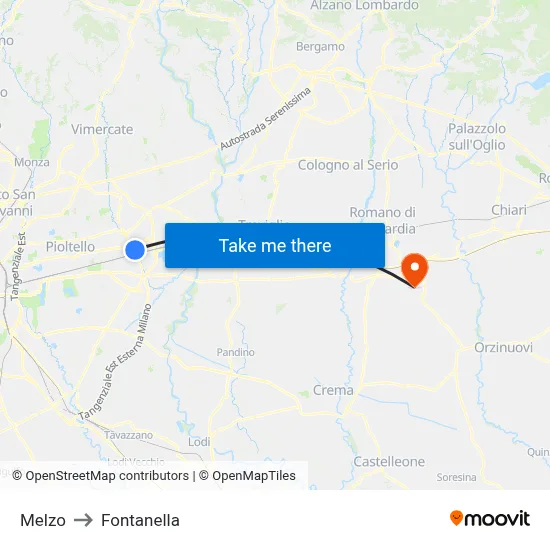 Melzo to Fontanella map