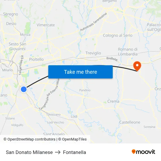 San Donato Milanese to Fontanella map
