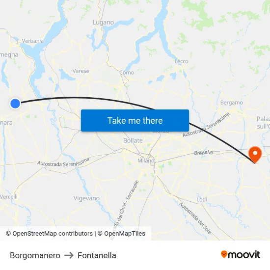 Borgomanero to Fontanella map