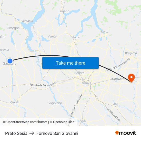 Prato Sesia to Fornovo San Giovanni map