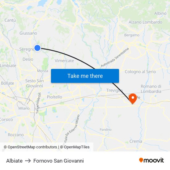 Albiate to Fornovo San Giovanni map