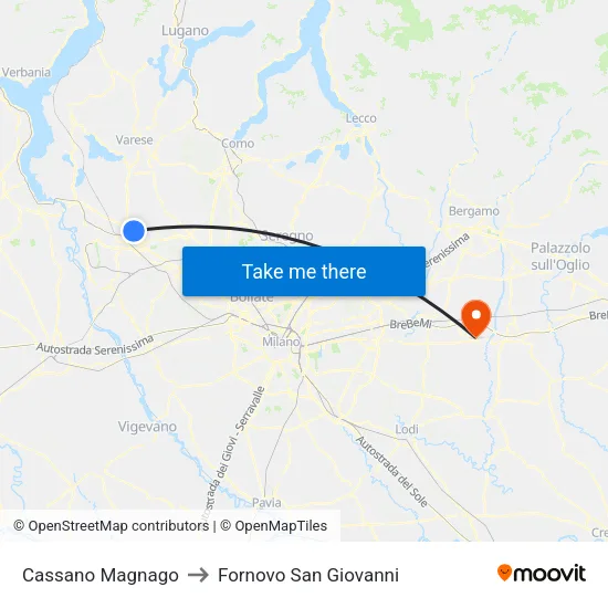 Cassano Magnago to Fornovo San Giovanni map